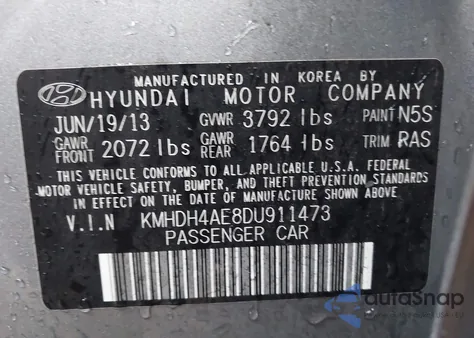 2013 Hyundai Elantra Gls z USA, uszkodzony, nr VIN KMHDH4AE8DU911473